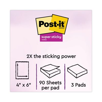 POST-IT NOTES, PADS, Recycled, Bali Colors, Lined, 4" x 6", 90-Sheet, 3 / Pack